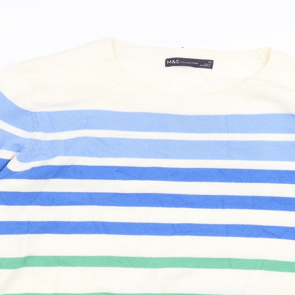 Marks and Spencer Womens Ivory Striped Knit Pullover Jumper Size 16