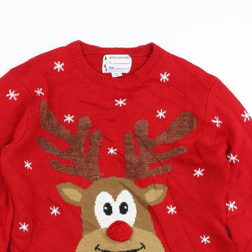 Primark Mens Red  Knit Pullover Jumper Size S  - Reindeer Christmas