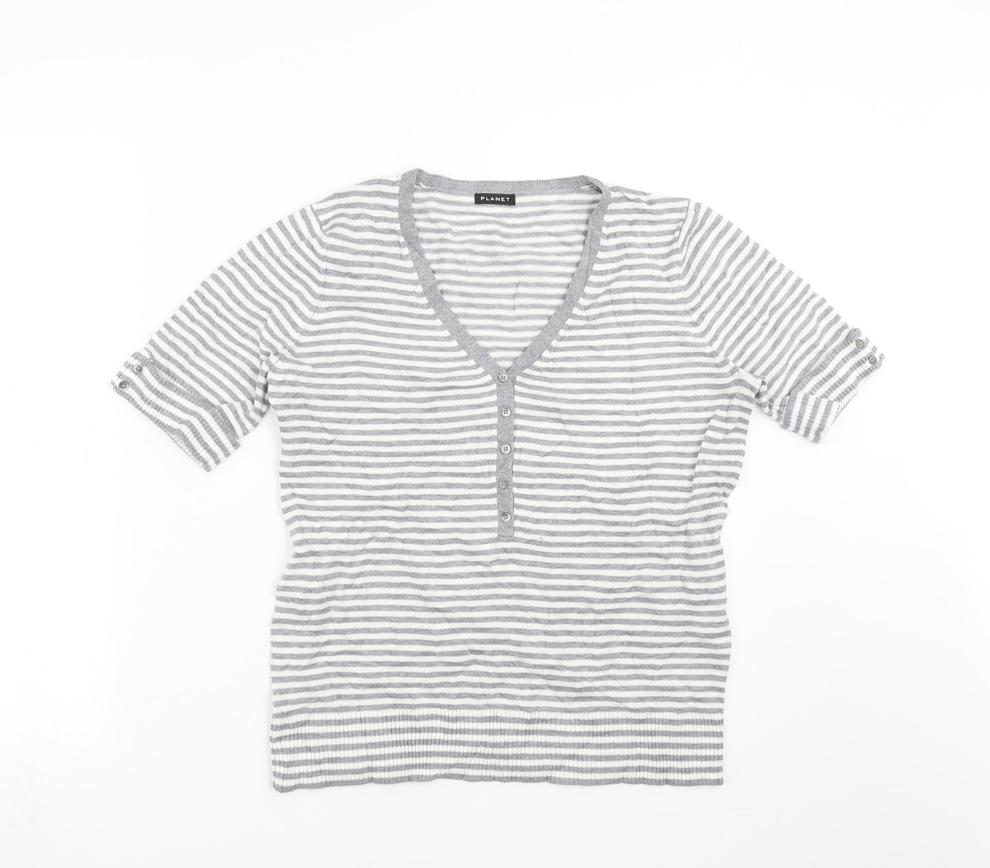 PLANET Womens Grey Striped Knit Pullover Jumper Size M