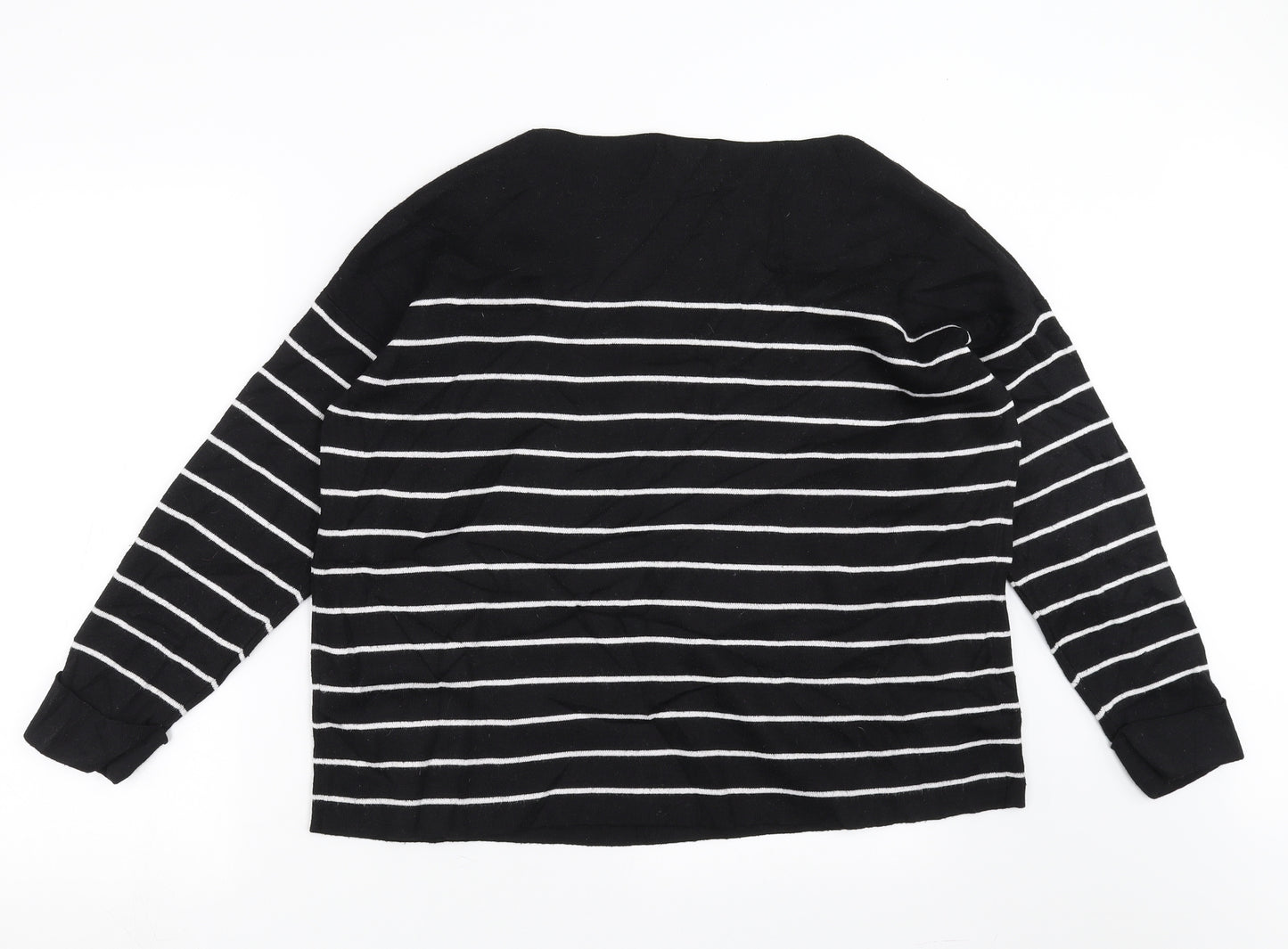 H&M Womens Black Striped Knit Pullover Jumper Size L