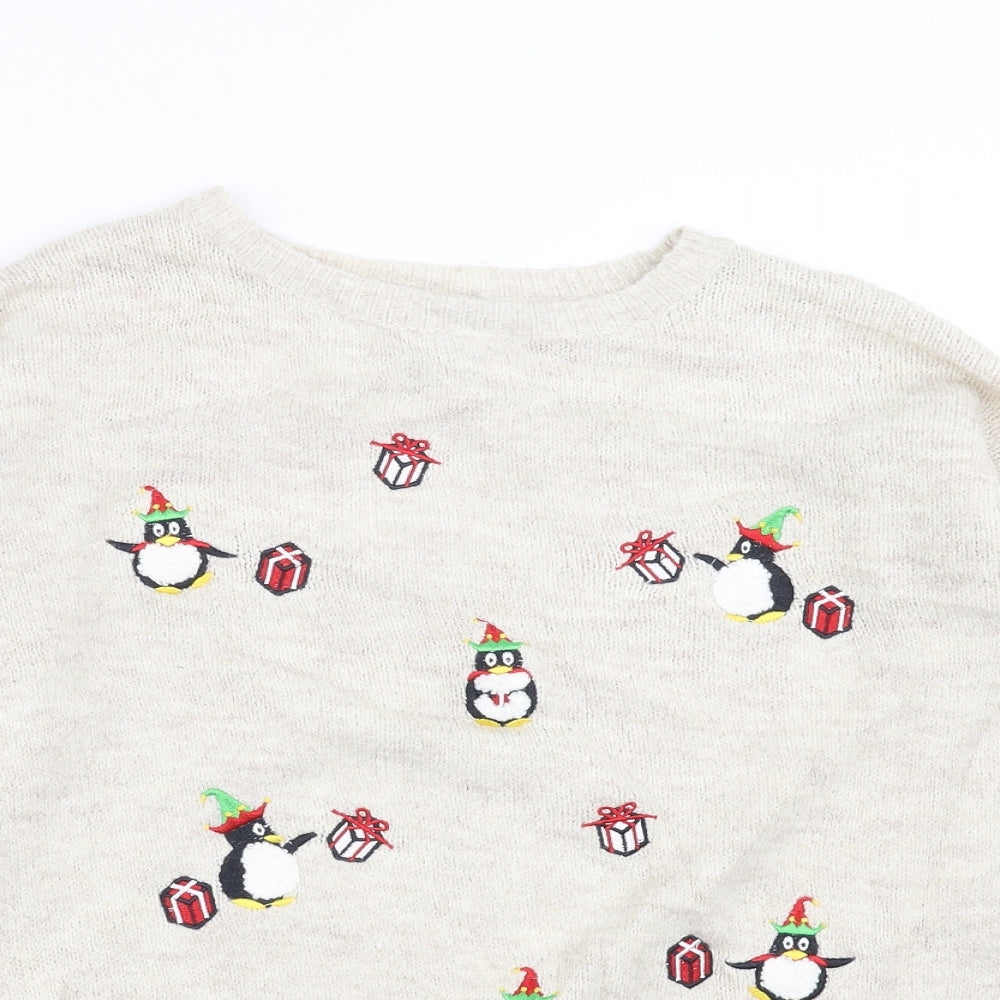 Primark Womens Beige  Knit Pullover Jumper Size S  - Penguin Christmas Jumper