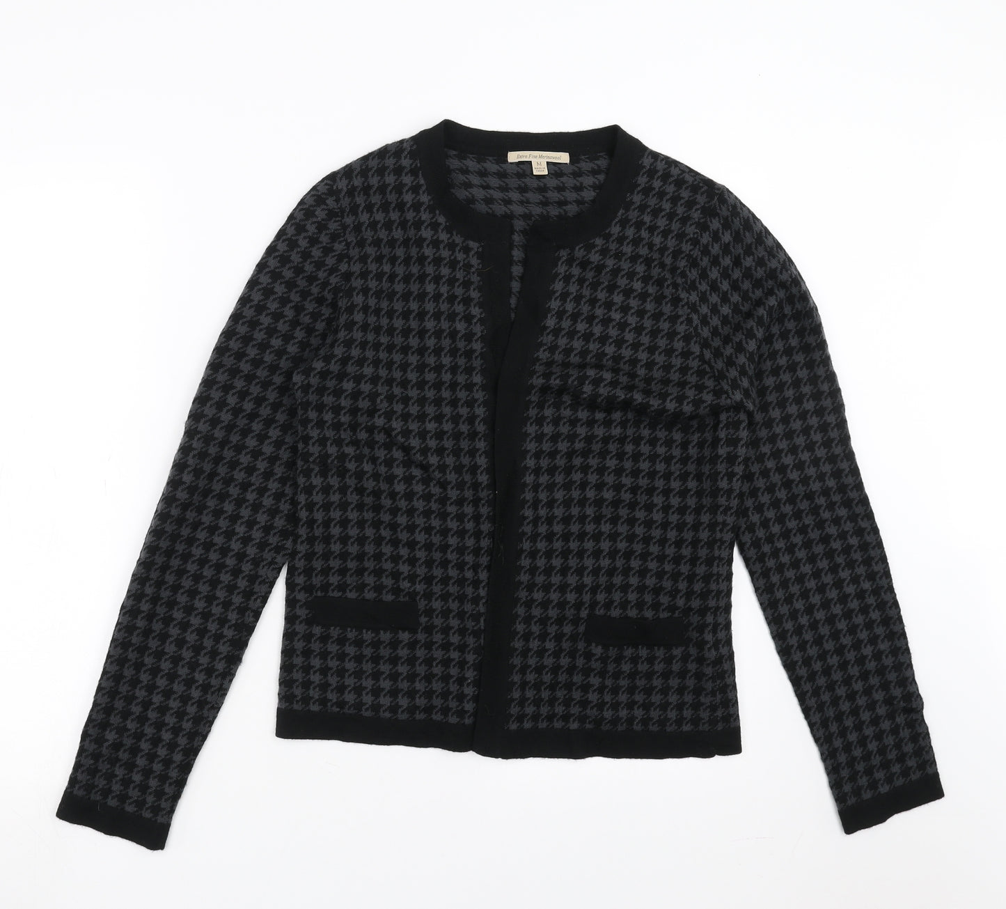 Uniqlo Womens Black Houndstooth Knit Cardigan Jumper Size M
