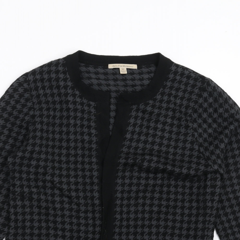 Uniqlo Womens Black Houndstooth Knit Cardigan Jumper Size M
