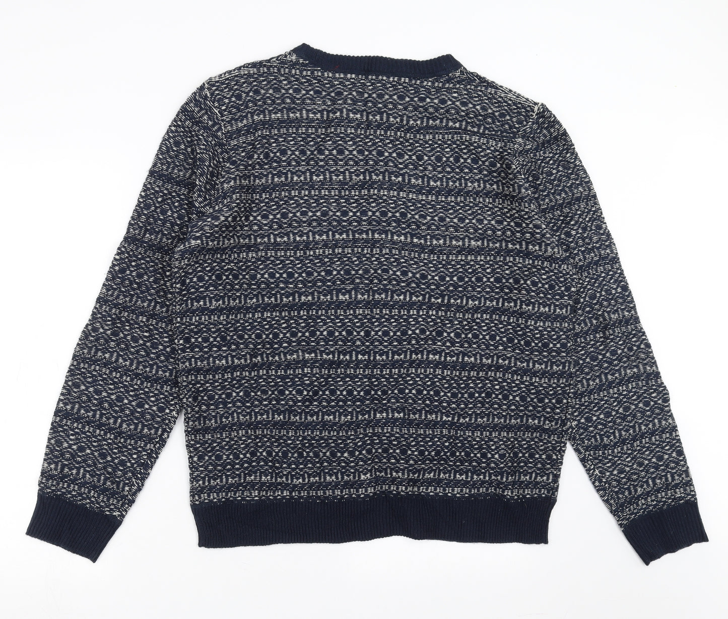 Marks and Spencer Mens Blue Geometric Knit Pullover Jumper Size L