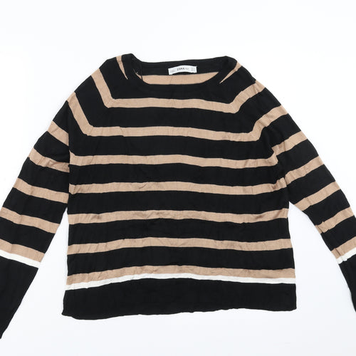 Zara Womens Black Striped Knit Pullover Jumper Size S