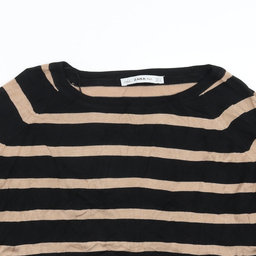 Zara Womens Black Striped Knit Pullover Jumper Size S