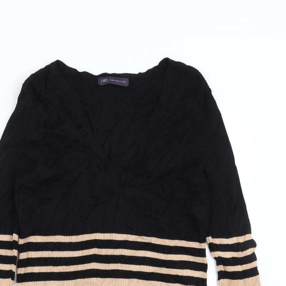 Marks and Spencer Womens Black Striped Knit Pullover Jumper Size 16