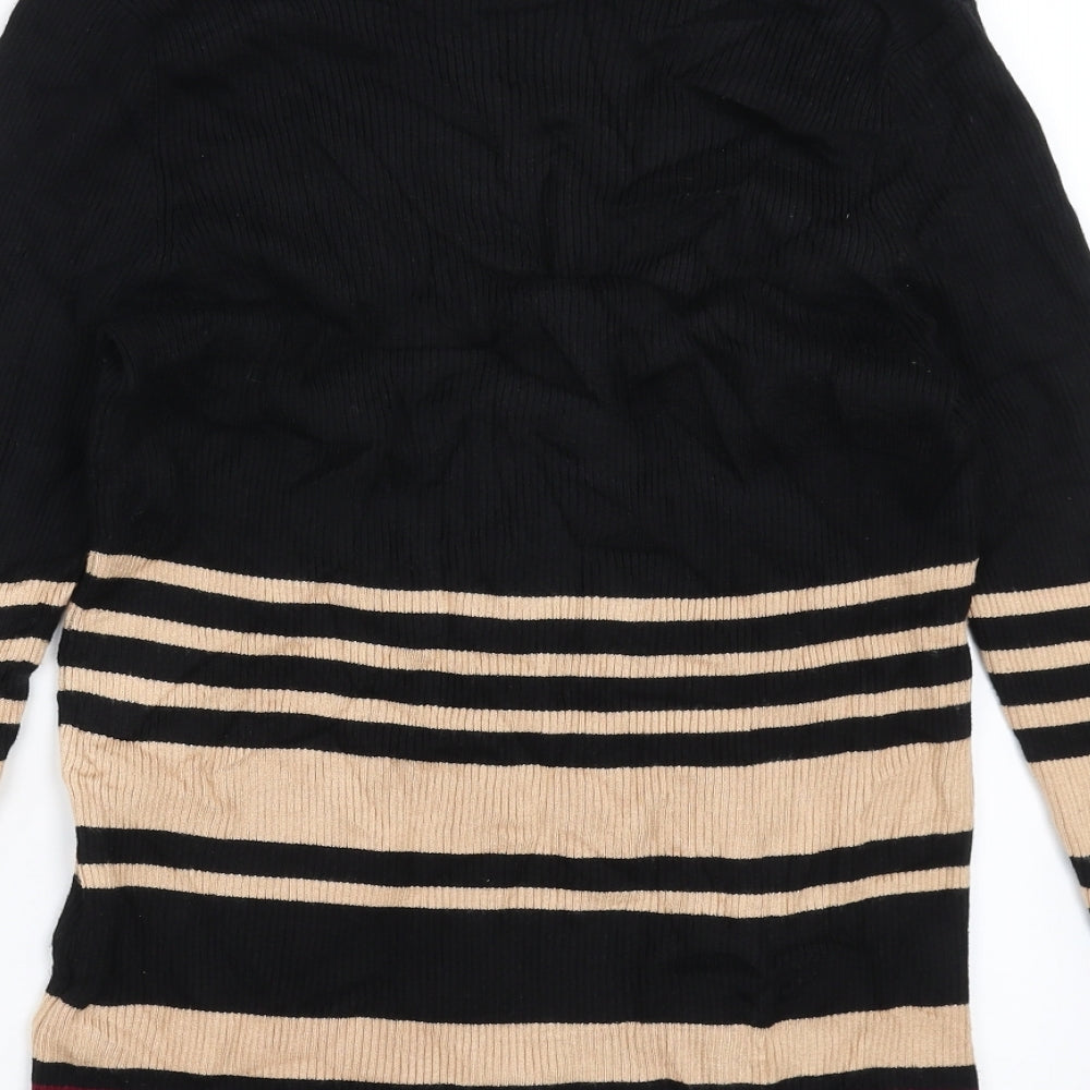 Marks and Spencer Womens Black Striped Knit Pullover Jumper Size 16