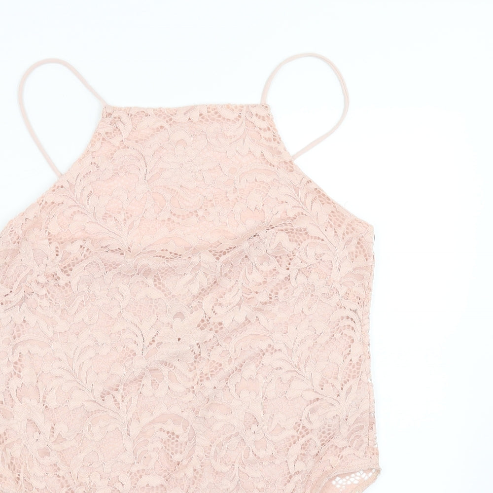 Miss Selfridge Womens Pink Floral  Bodysuit One-Piece Size 14  - lace