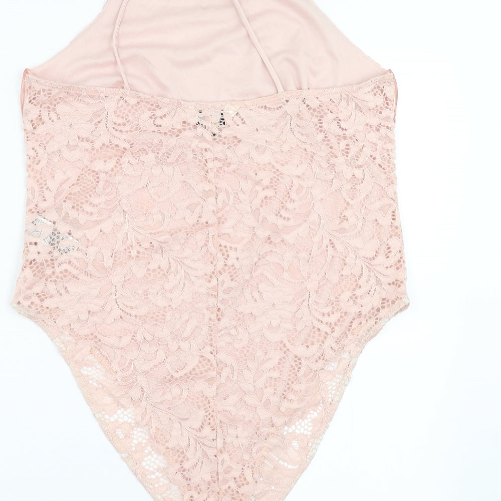 Miss Selfridge Womens Pink Floral  Bodysuit One-Piece Size 14  - lace