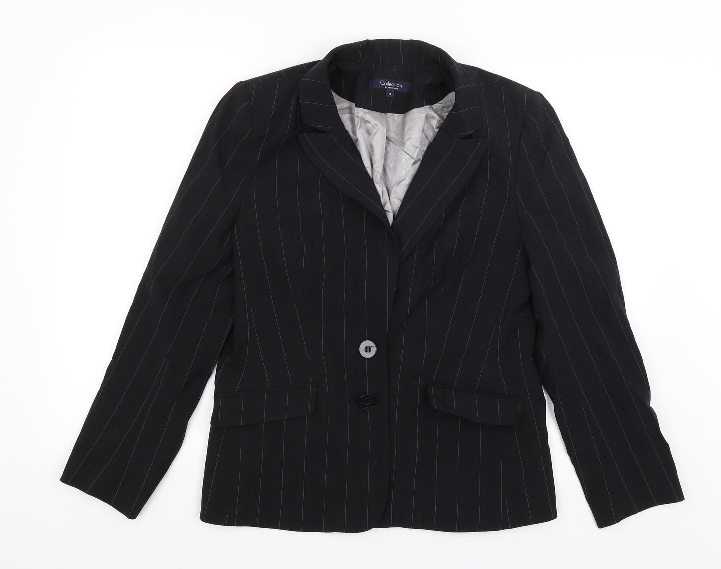 Collection Womens Black Striped  Jacket Blazer Size 14