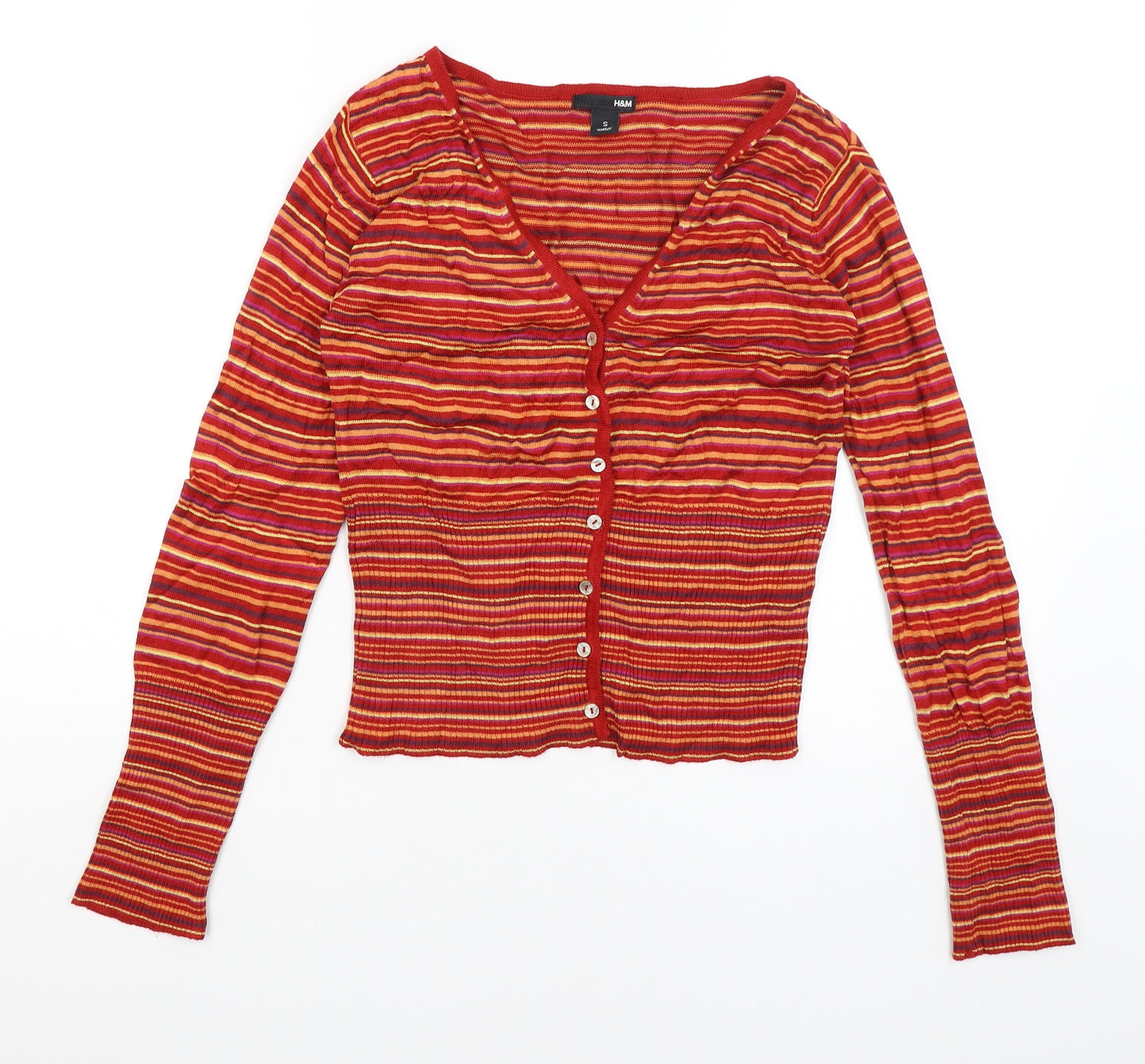 H&M Womens Red Striped  Cardigan Jumper Size S