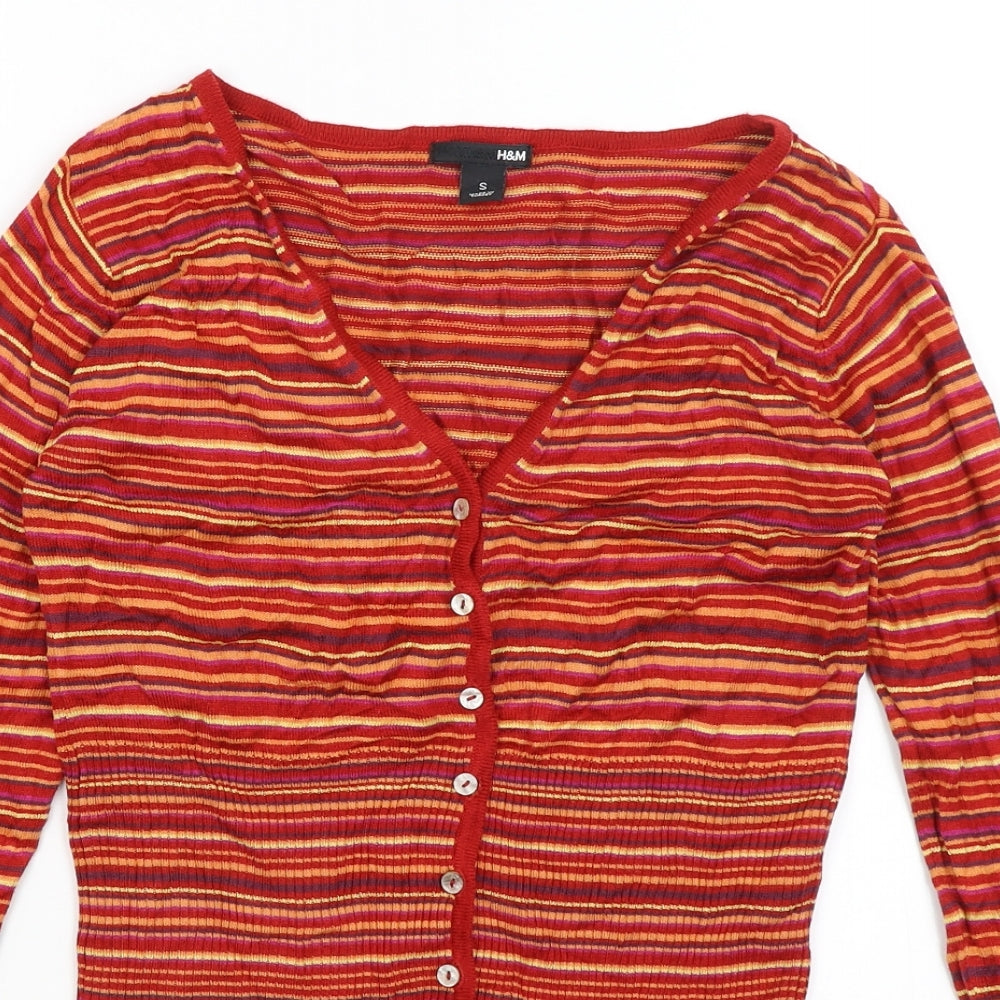 H&M Womens Red Striped  Cardigan Jumper Size S