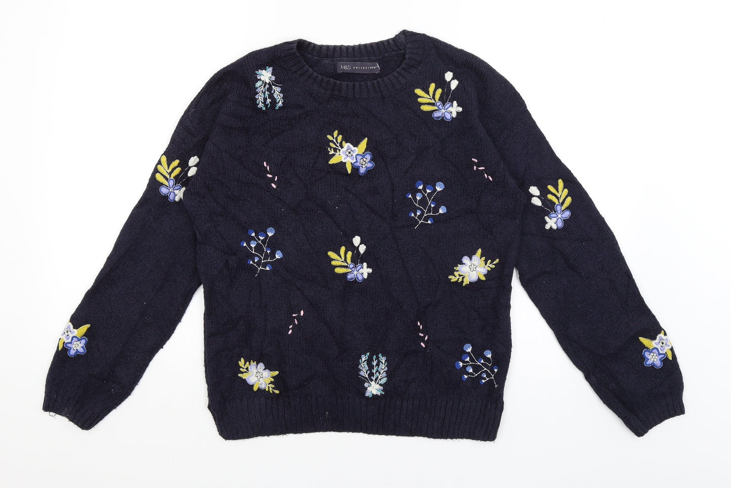 M&S Womens Blue Floral  Pullover Jumper Size 12