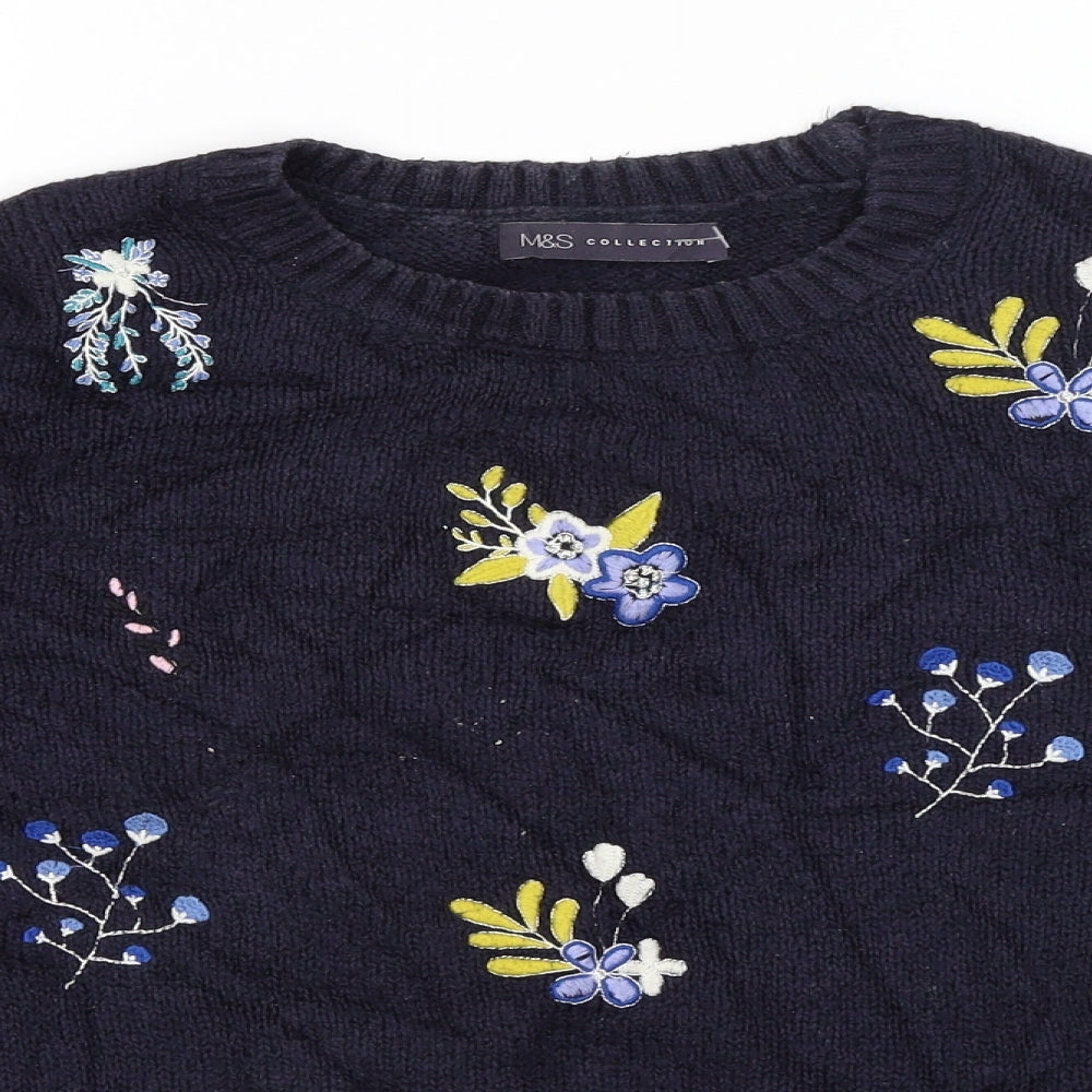 M&S Womens Blue Floral  Pullover Jumper Size 12