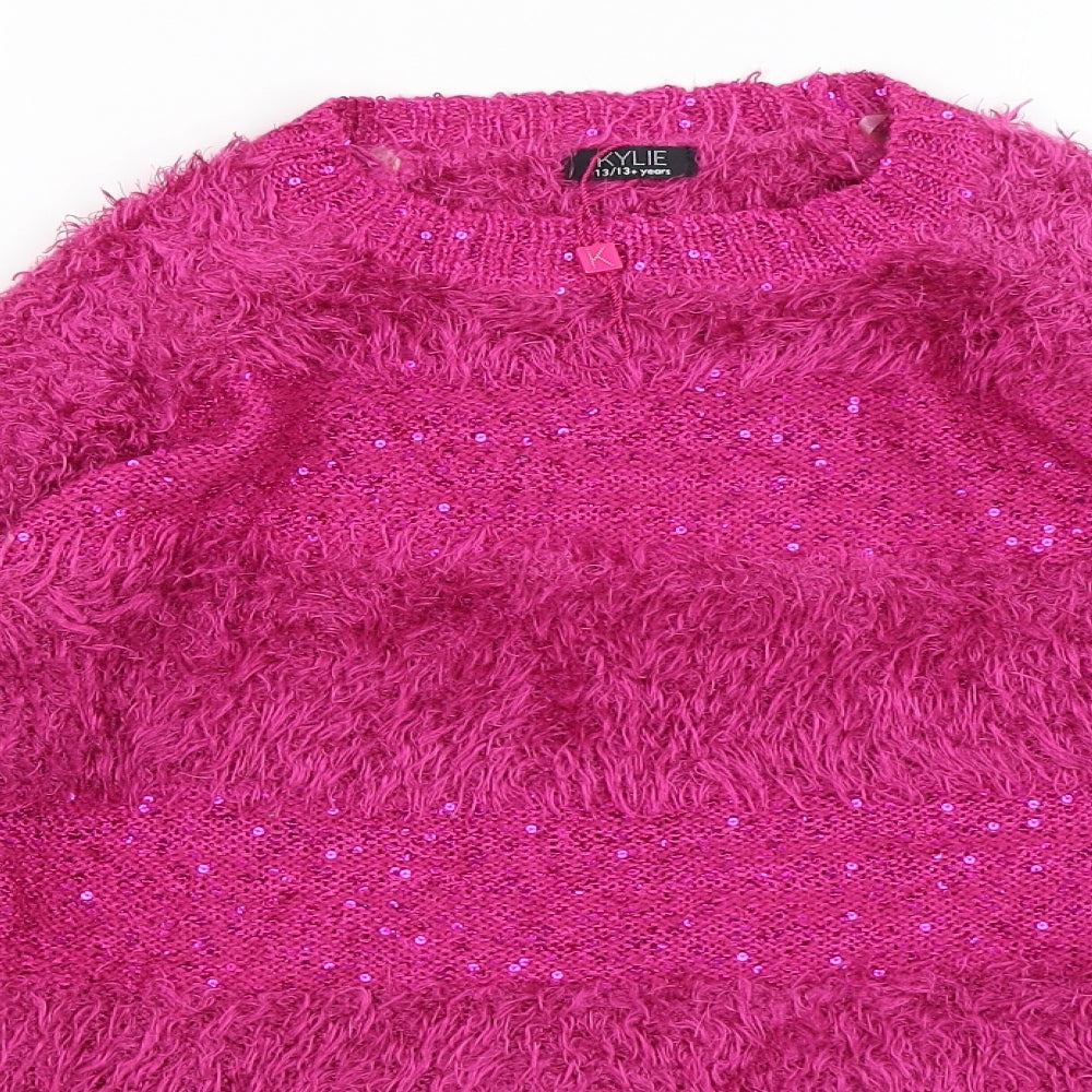 Kylie Girls Pink   Pullover Jumper Size 13 Years