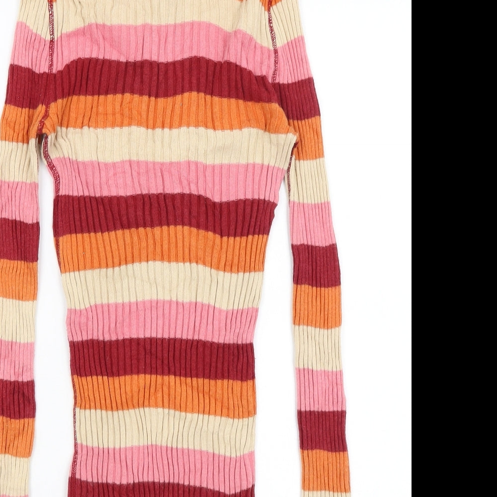 Abercrombie Womens Pink Striped  Basic T-Shirt Size L