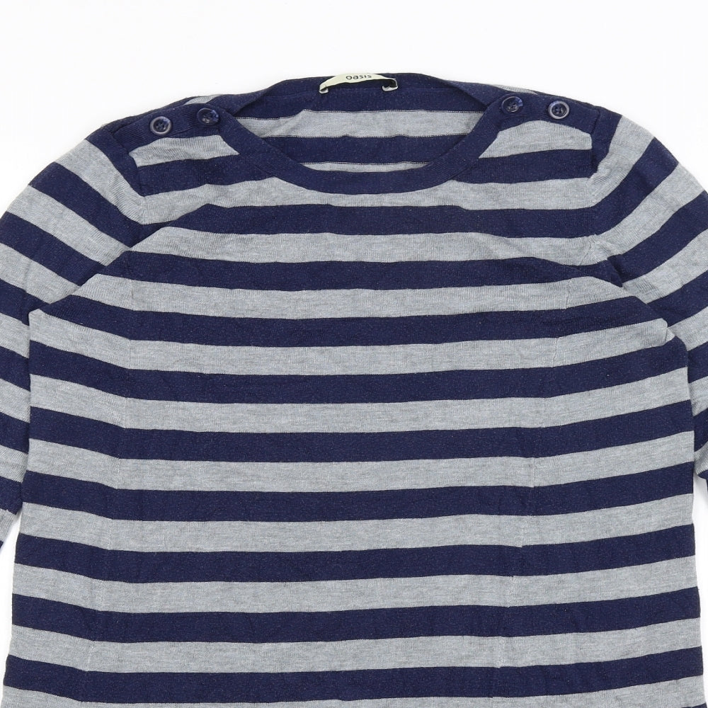 Oasis Womens Blue Striped  Basic T-Shirt Size M