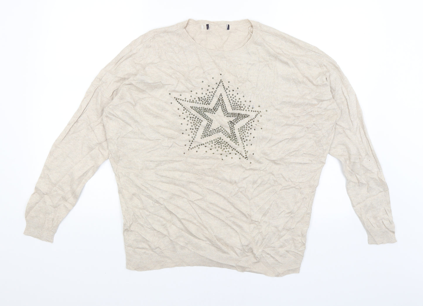 M&S Womens Beige   Basic T-Shirt Size 14  - Star