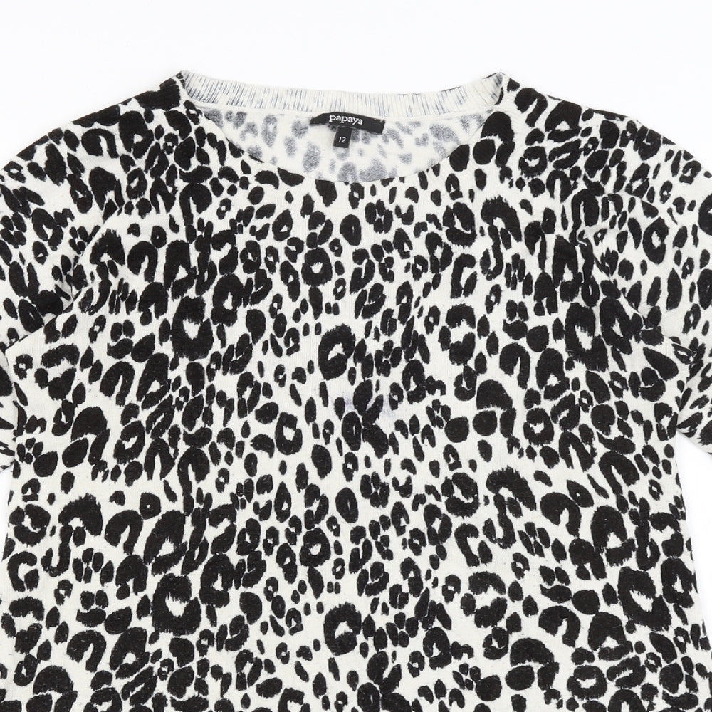 Papaya Womens Black Animal Print  Basic T-Shirt Size 12