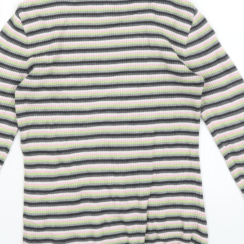 M&S Girls Grey Striped  Basic T-Shirt Size 13-14 Years