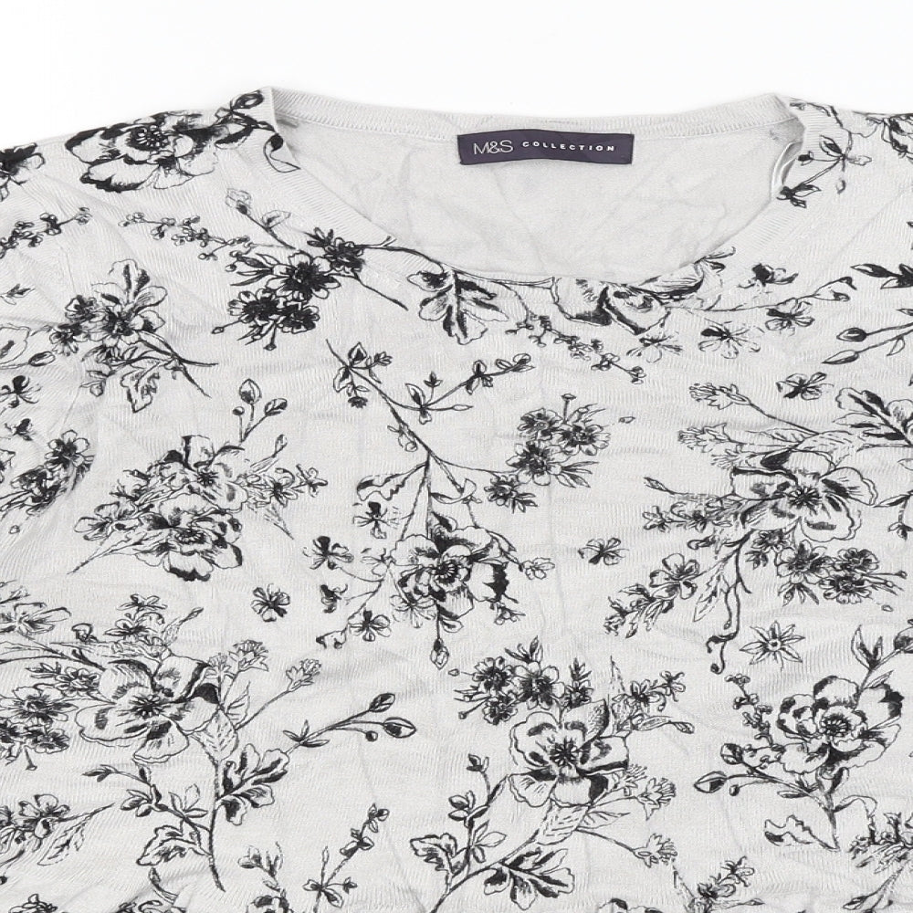 M&S Womens Grey Floral  Basic T-Shirt Size 16