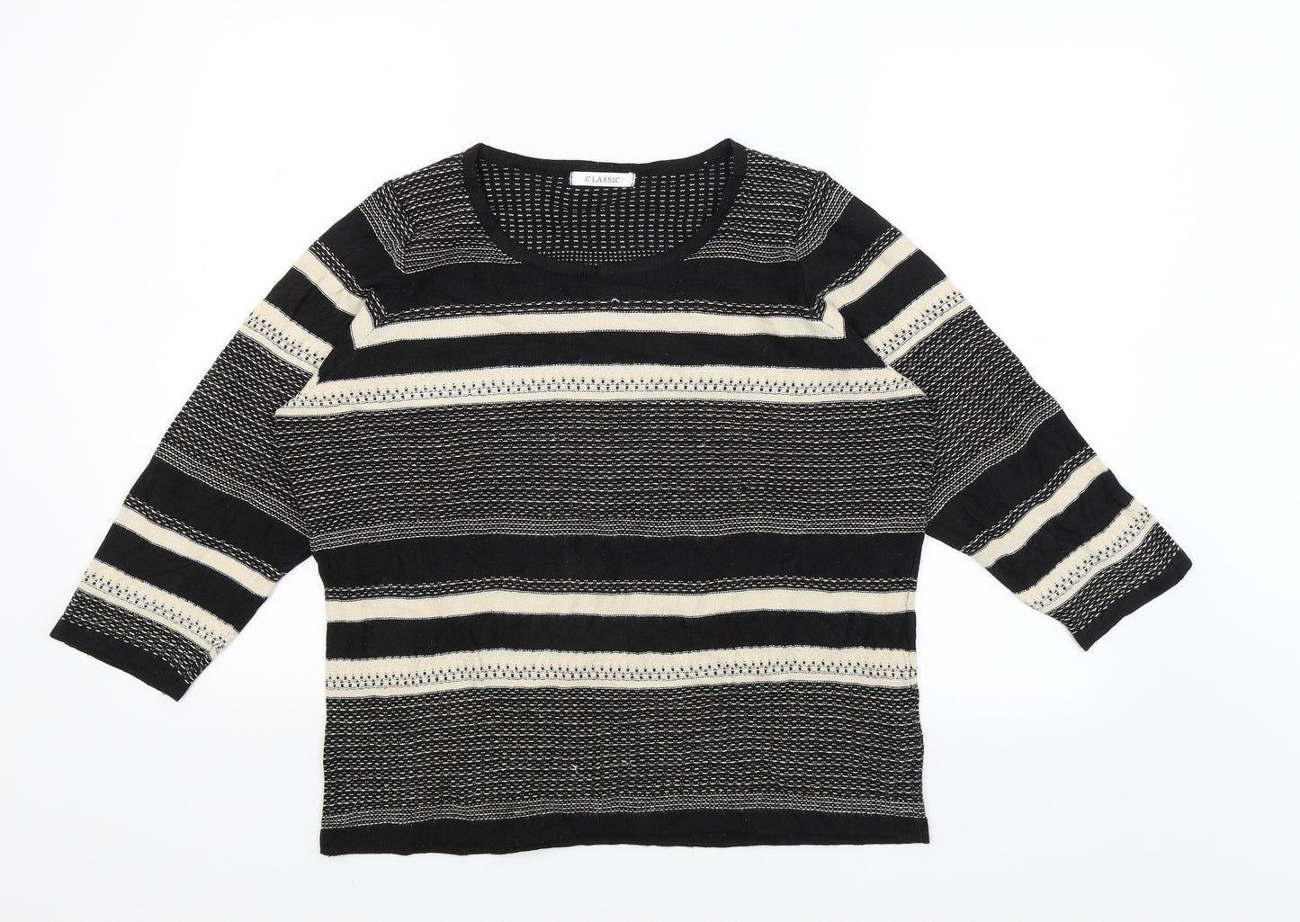 Classic Womens Black Striped  Basic T-Shirt Size 16