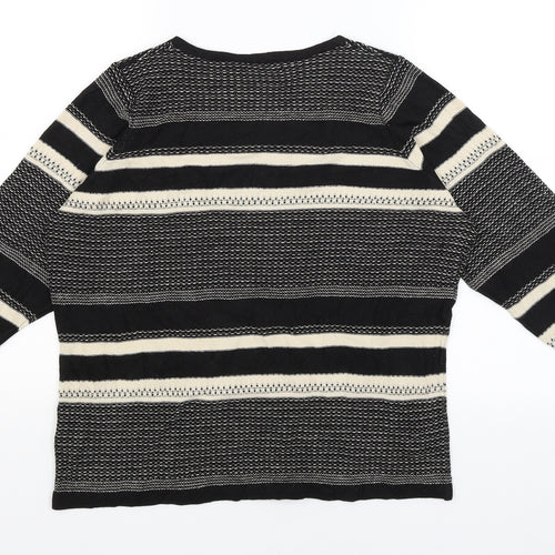 Classic Womens Black Striped  Basic T-Shirt Size 16