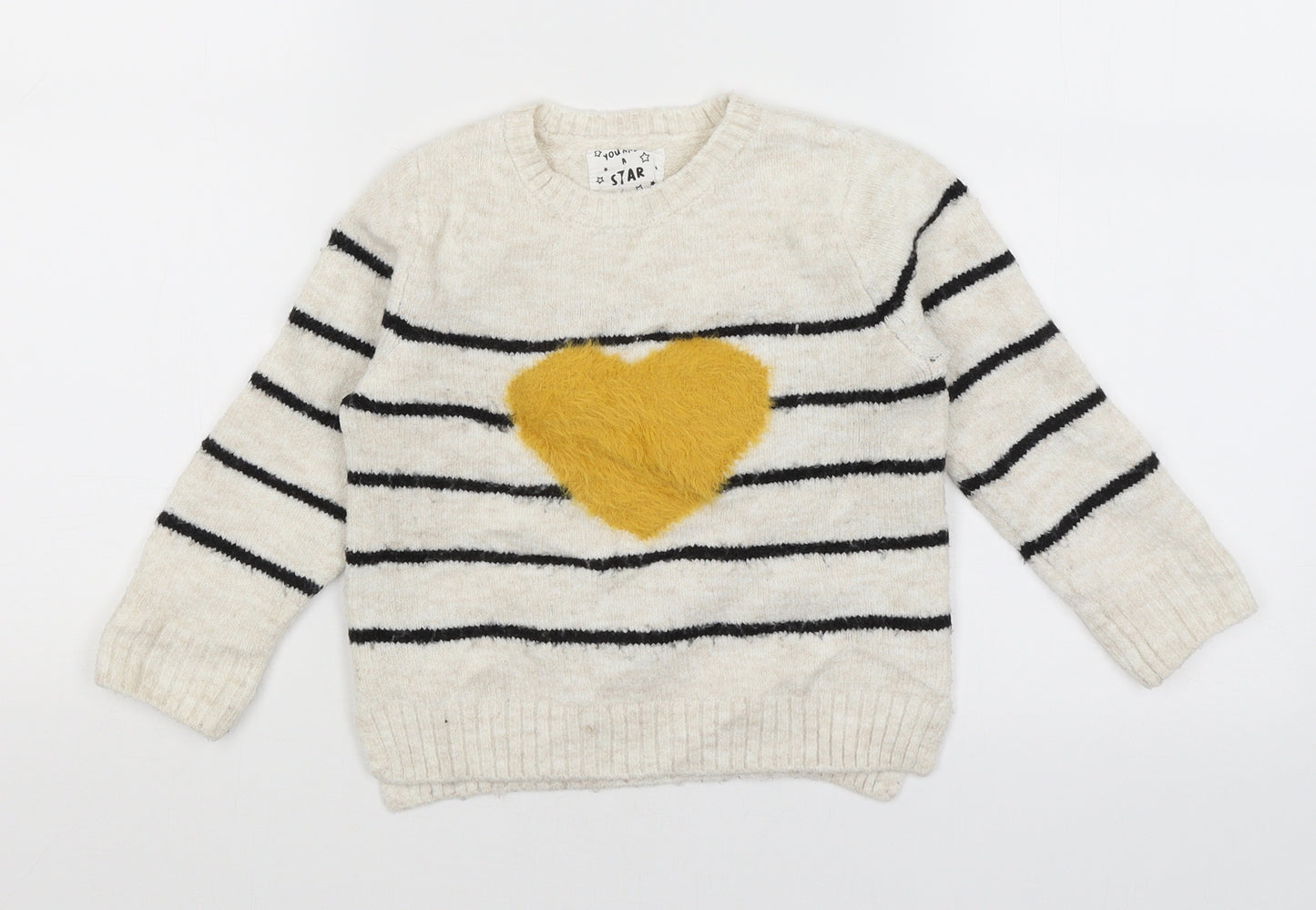 F&F Girls White Striped  Pullover Jumper Size 2-3 Years