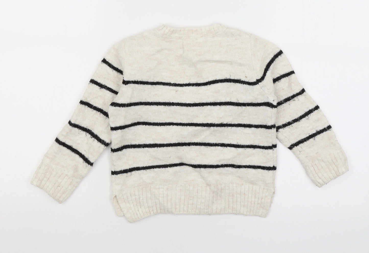 F&F Girls White Striped  Pullover Jumper Size 2-3 Years