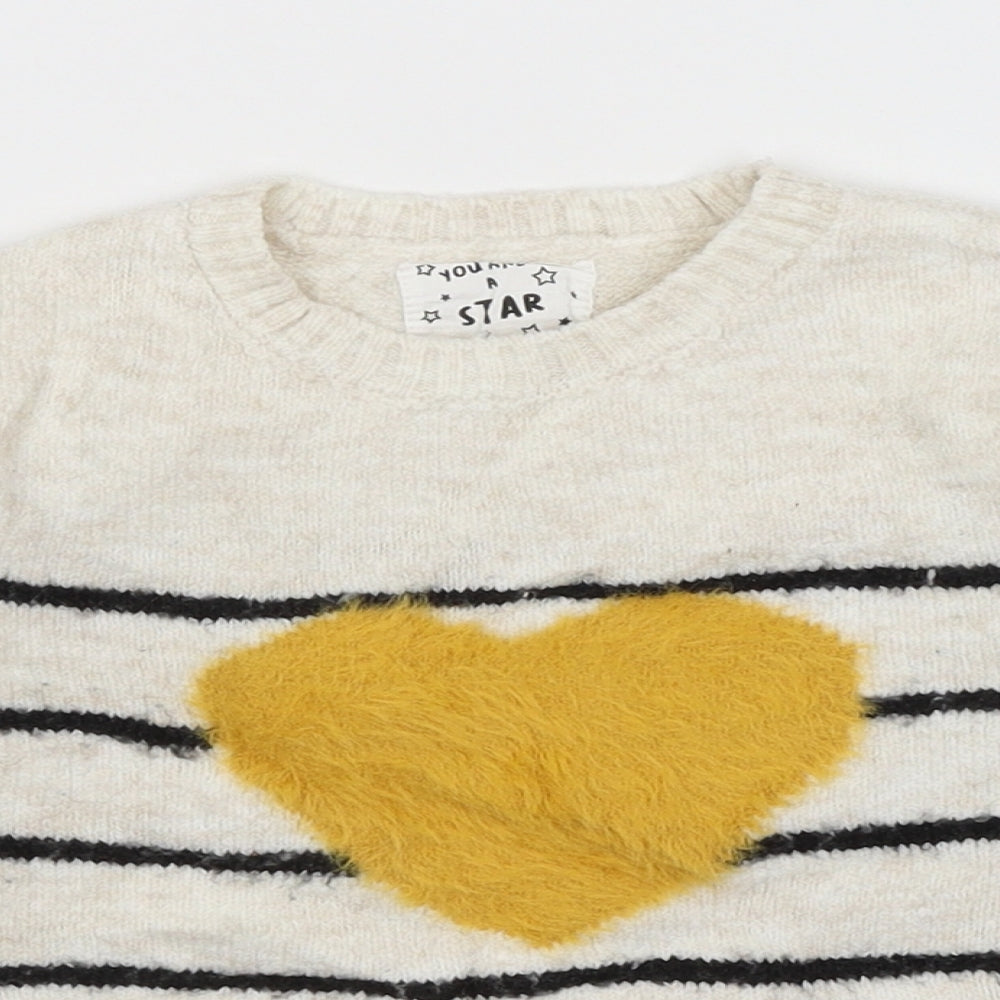 F&F Girls White Striped  Pullover Jumper Size 2-3 Years