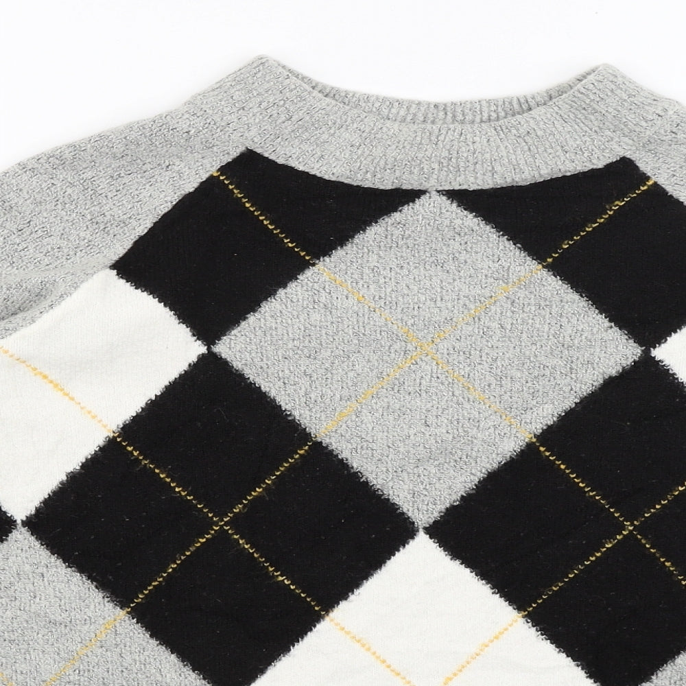 Warehouse Womens Grey Argyle/Diamond  Pullover Jumper Size 10