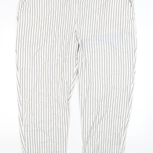 M&S Womens White Striped  Trousers  Size 24 L28 in