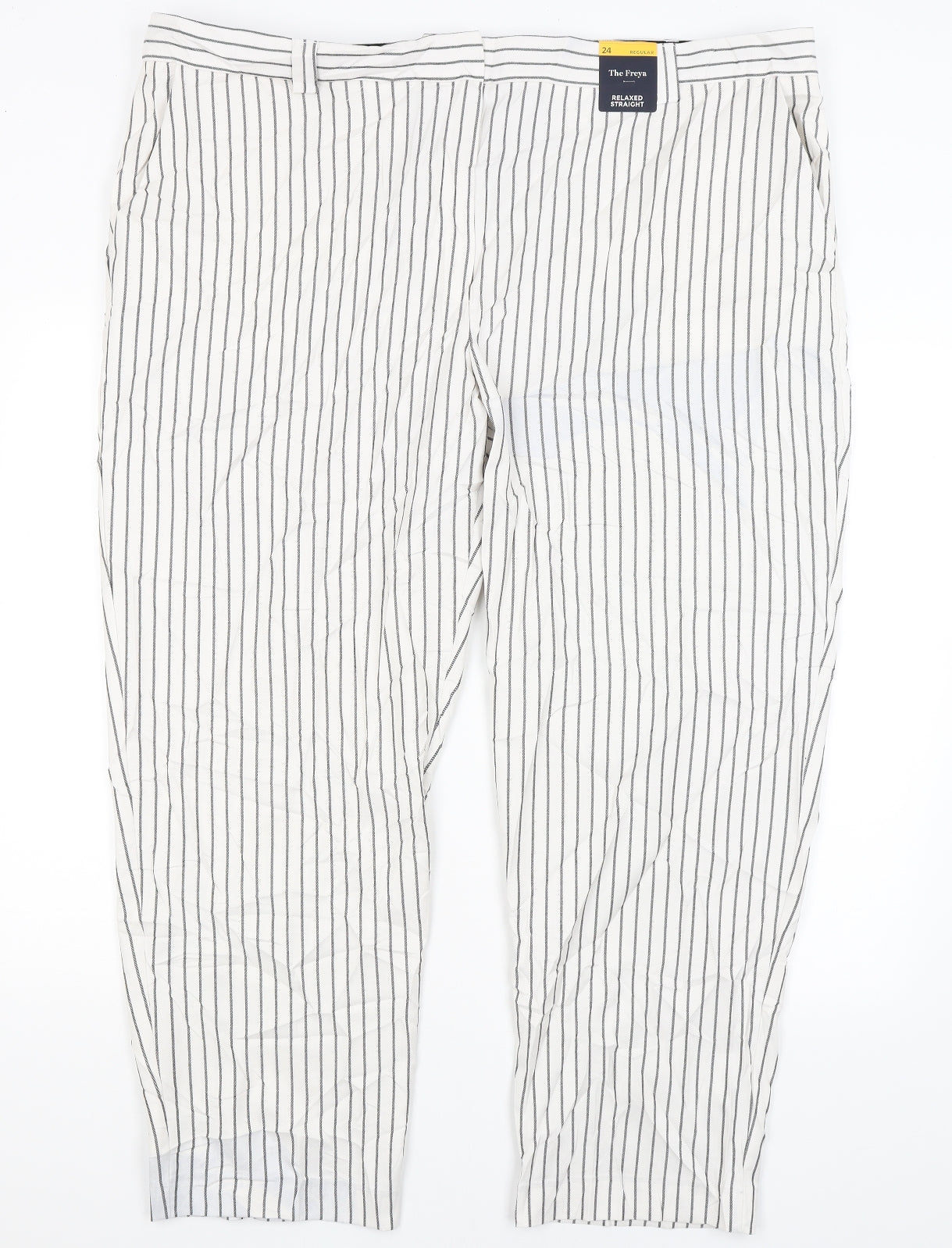 M&S Womens White Striped  Trousers  Size 24 L28 in