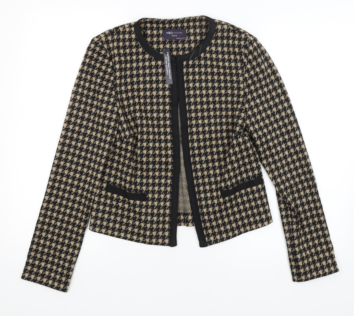 M&S Womens Brown Houndstooth  Jacket Blazer Size 6