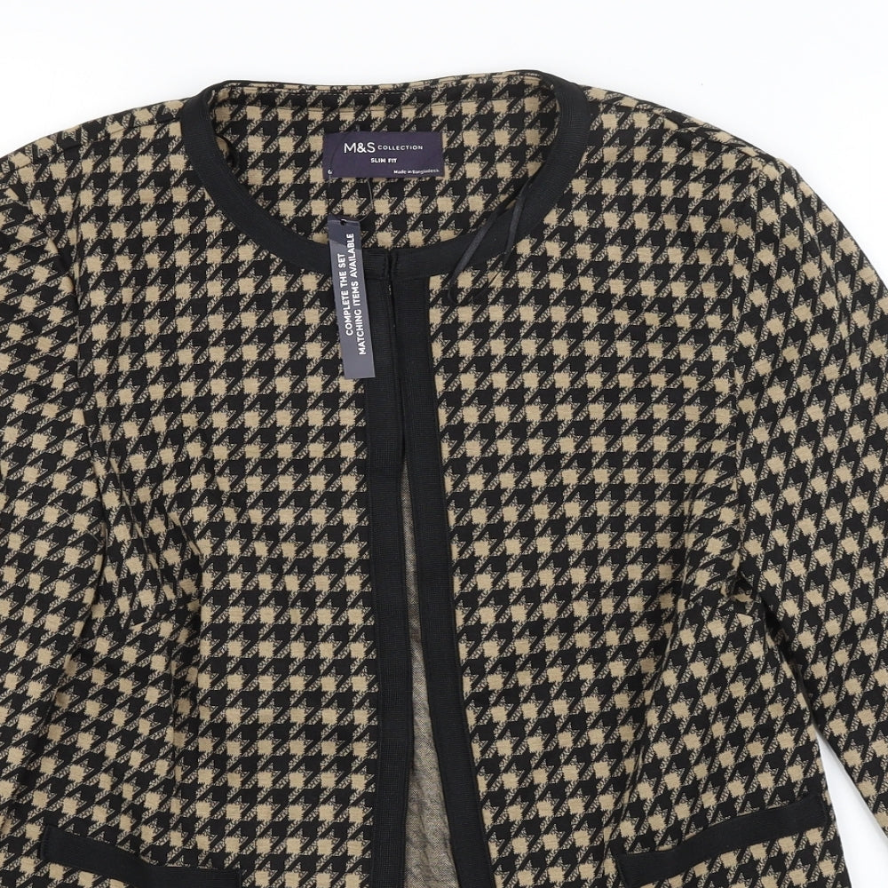 M&S Womens Brown Houndstooth  Jacket Blazer Size 6