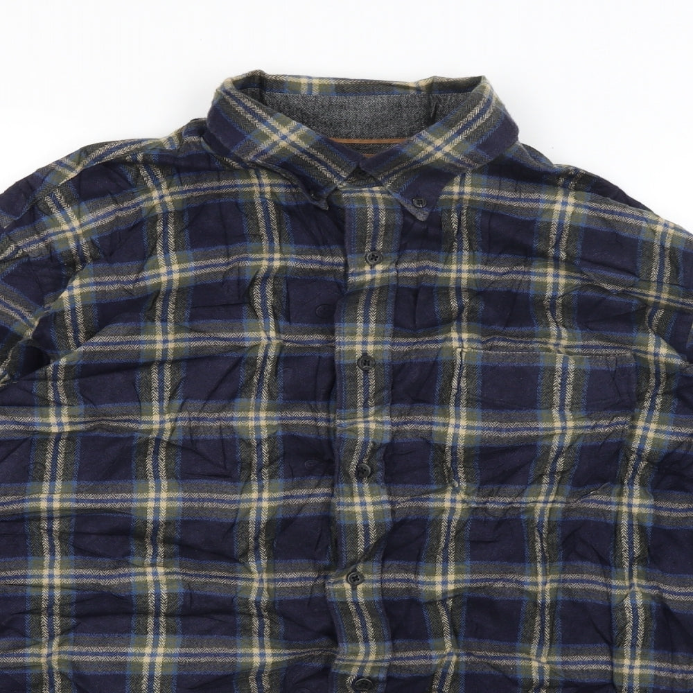Blue Harbour Mens Blue Plaid   Button-Up Size L