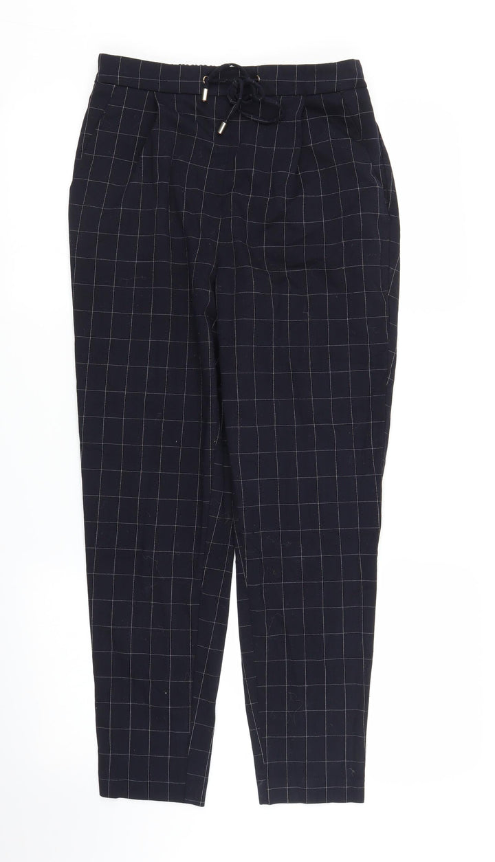 F&F Womens Blue Check Carrot Trousers Size 10 L25 in