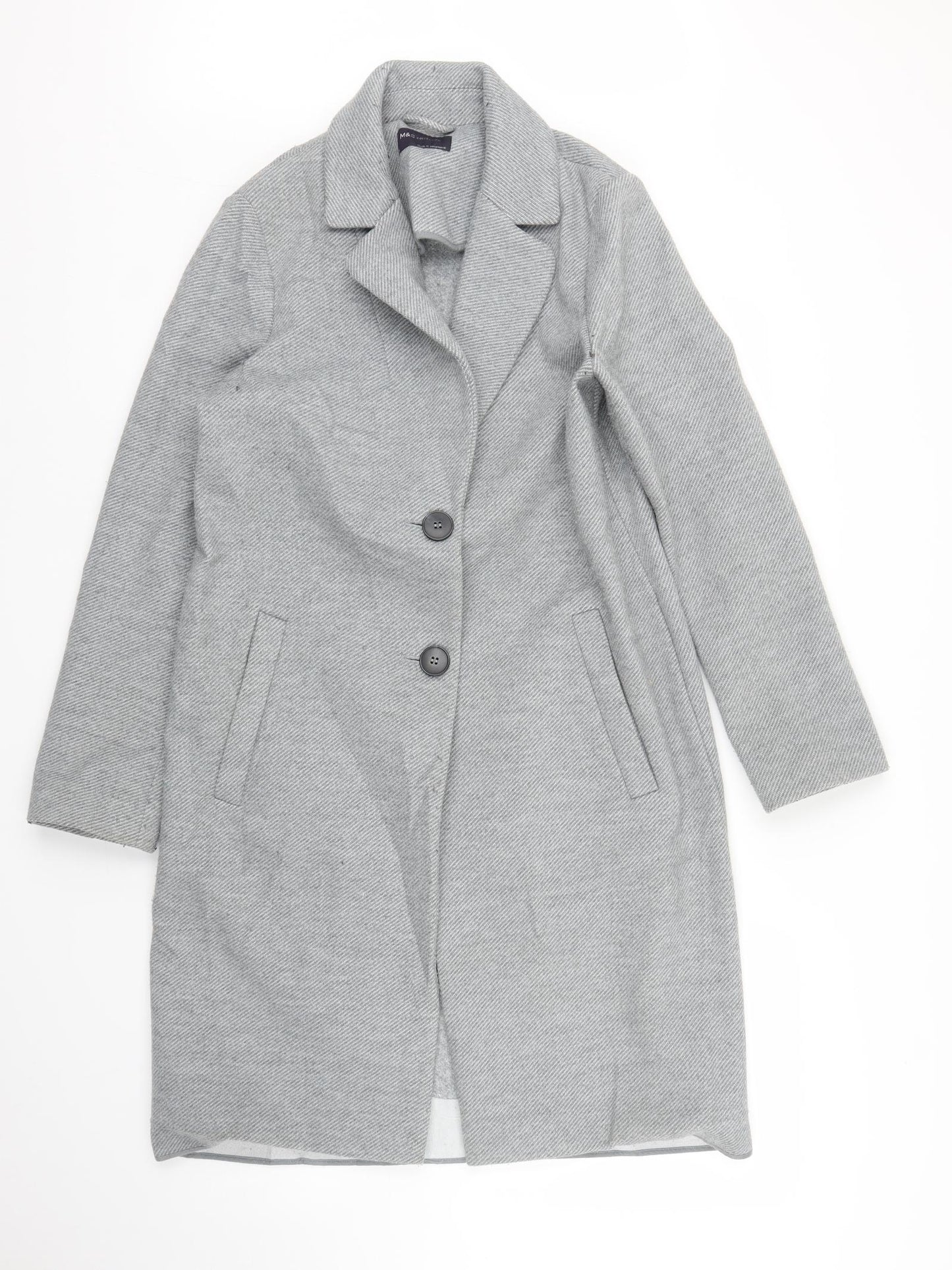 M&S Womens Grey Herringbone  Overcoat Coat Size 10