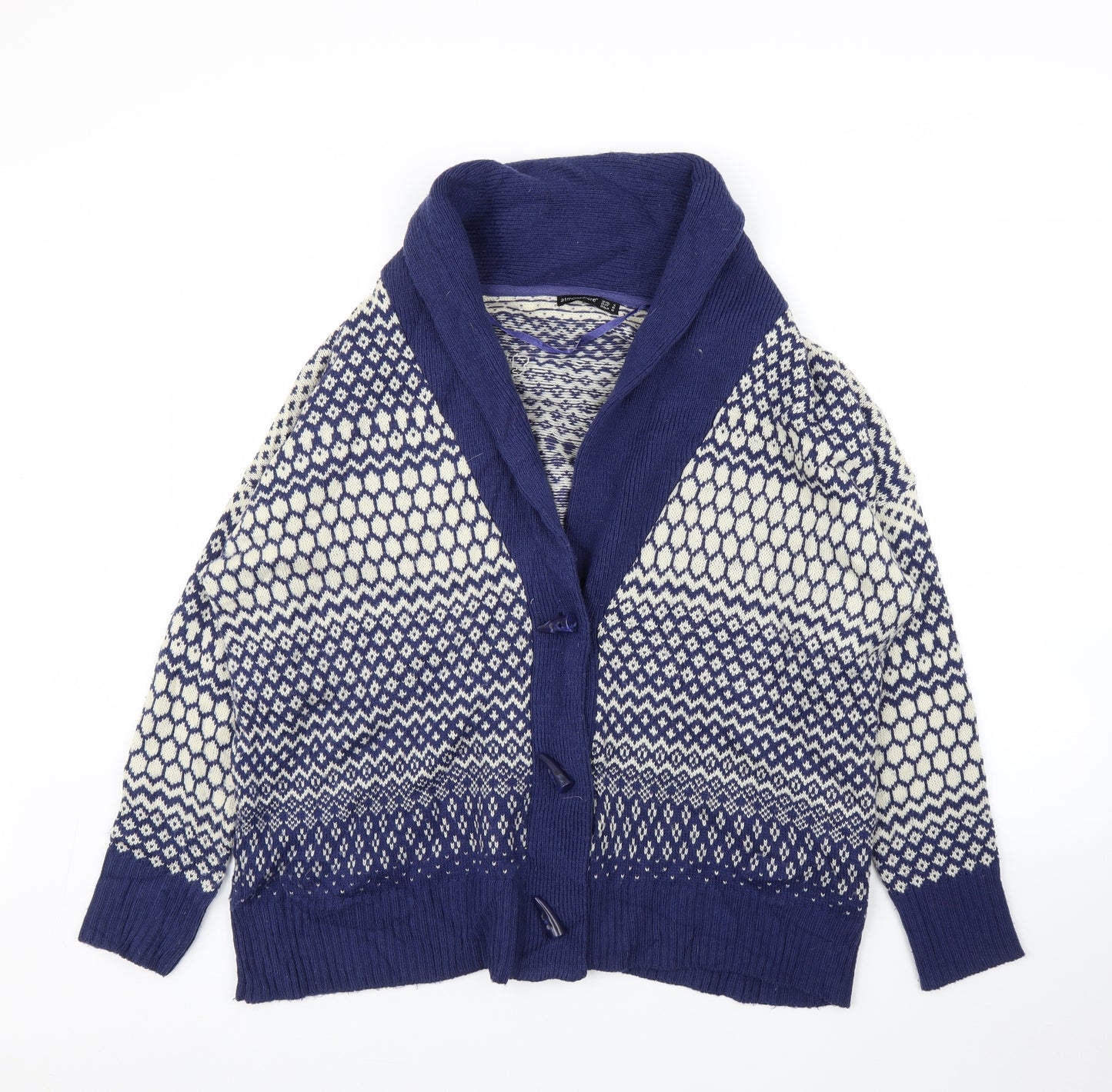 Primark Womens Blue Fair Isle  Cardigan Jumper Size 16