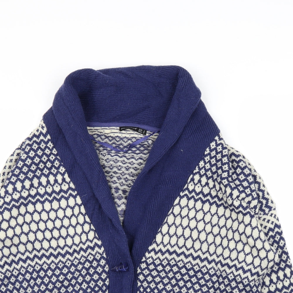 Primark Womens Blue Fair Isle  Cardigan Jumper Size 16