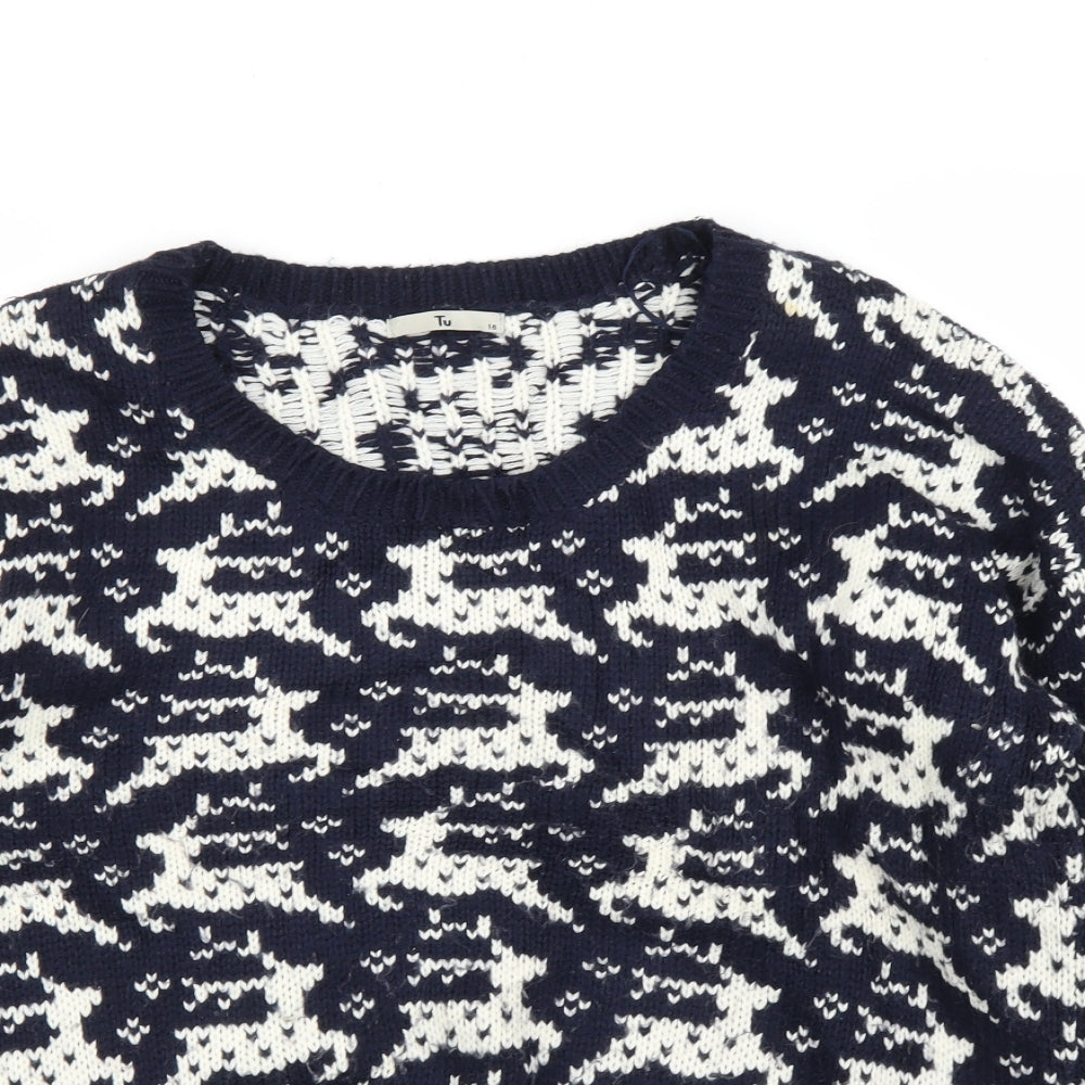 TU Womens Blue Fair Isle  Pullover Jumper Size 18