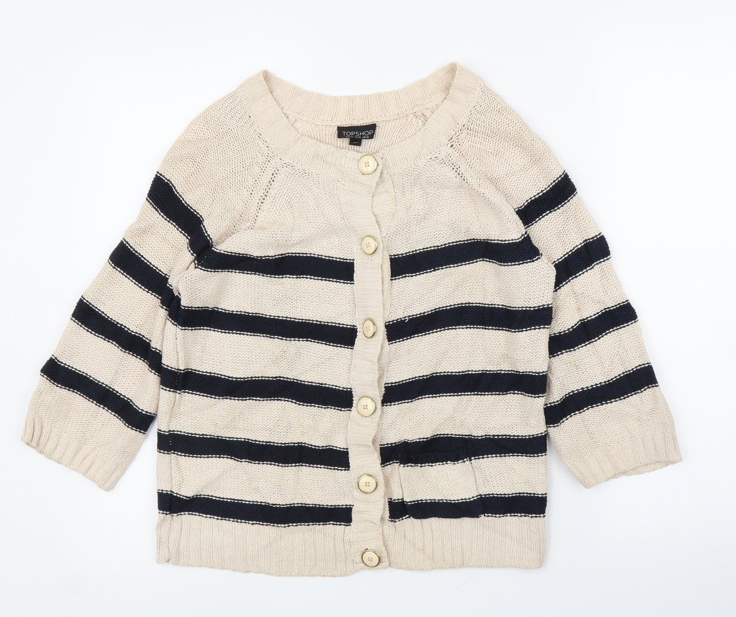 Topshop Womens Beige Striped  Cardigan Jumper Size 14