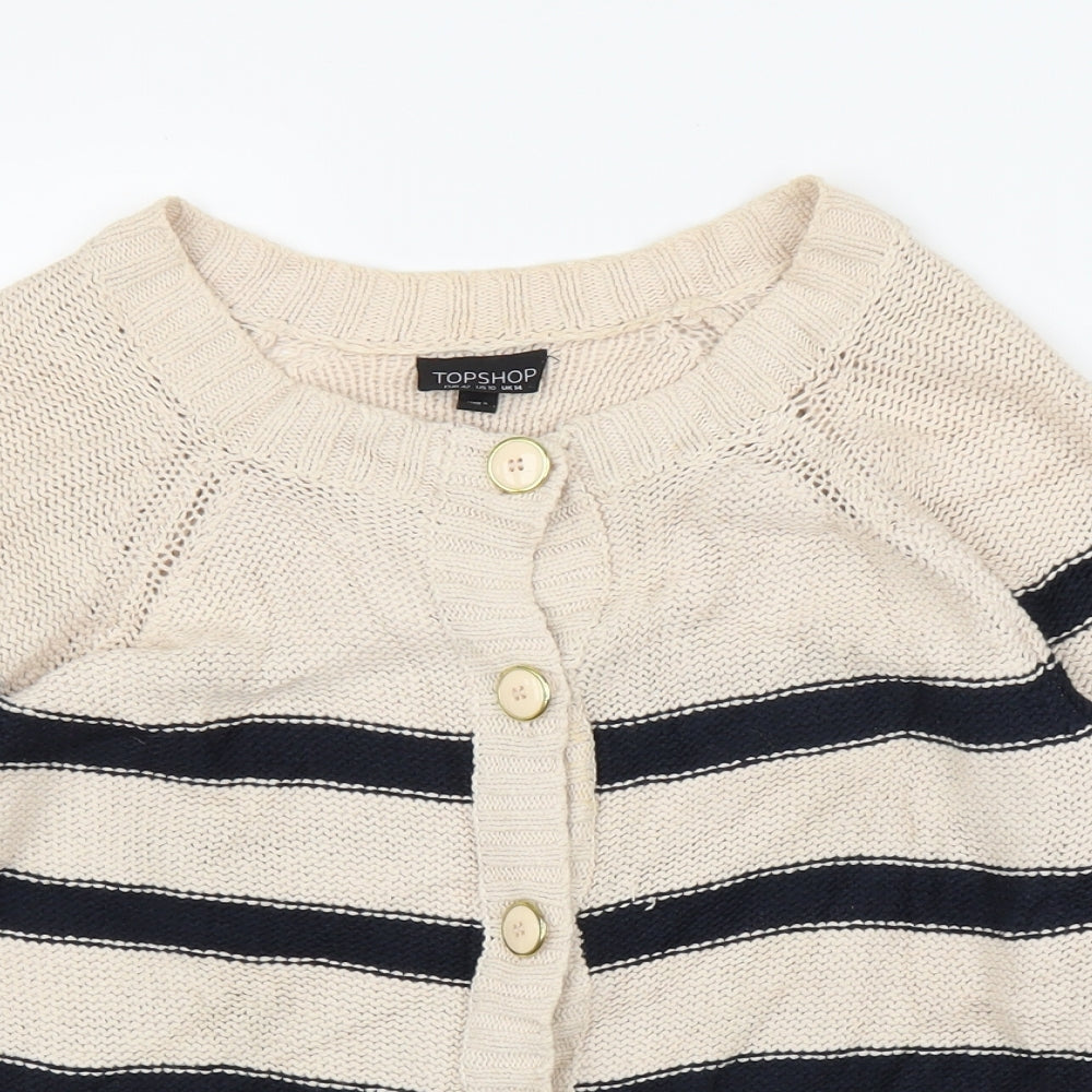 Topshop Womens Beige Striped  Cardigan Jumper Size 14