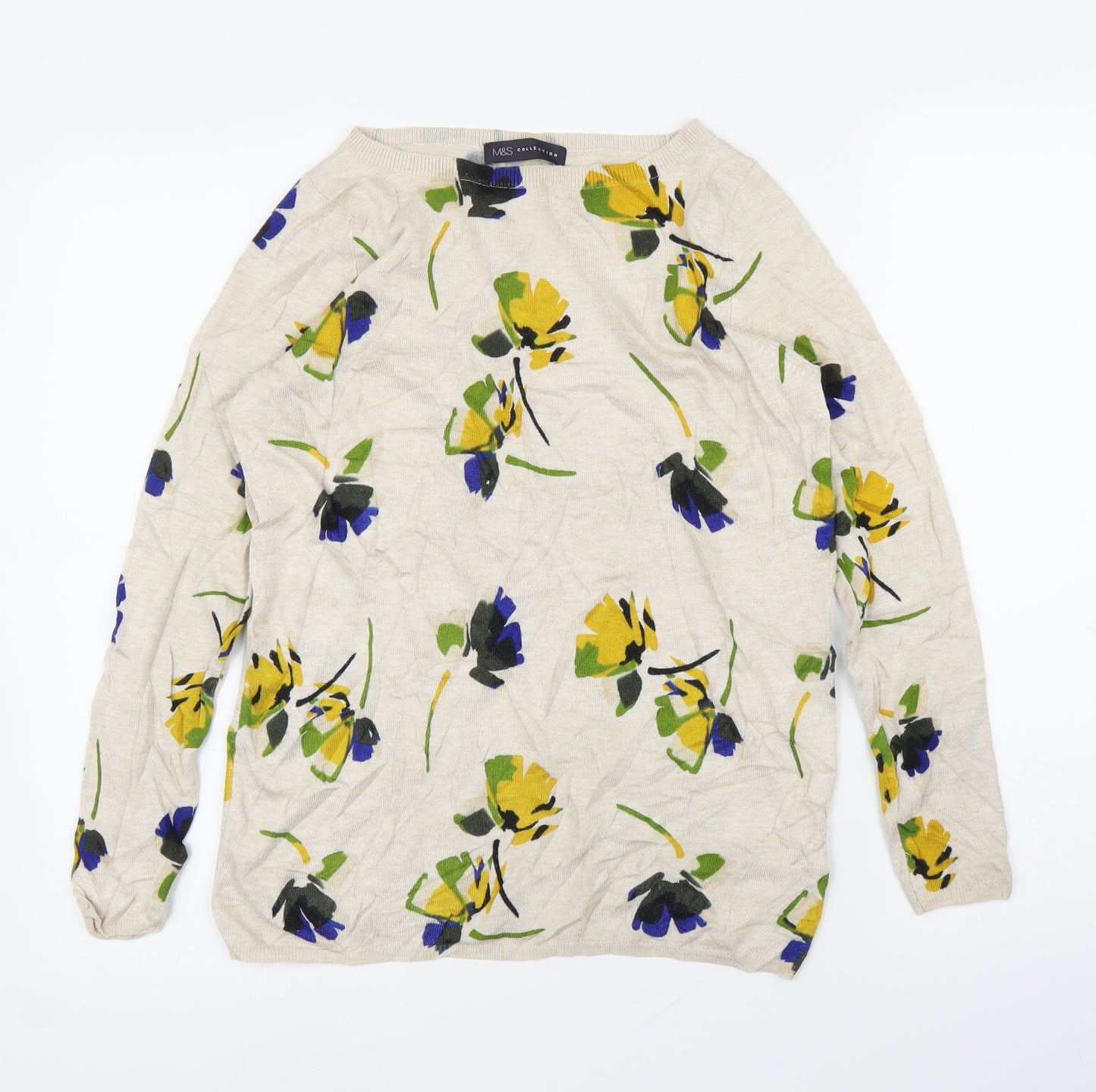 M&S Womens Beige Floral  Pullover Jumper Size 14