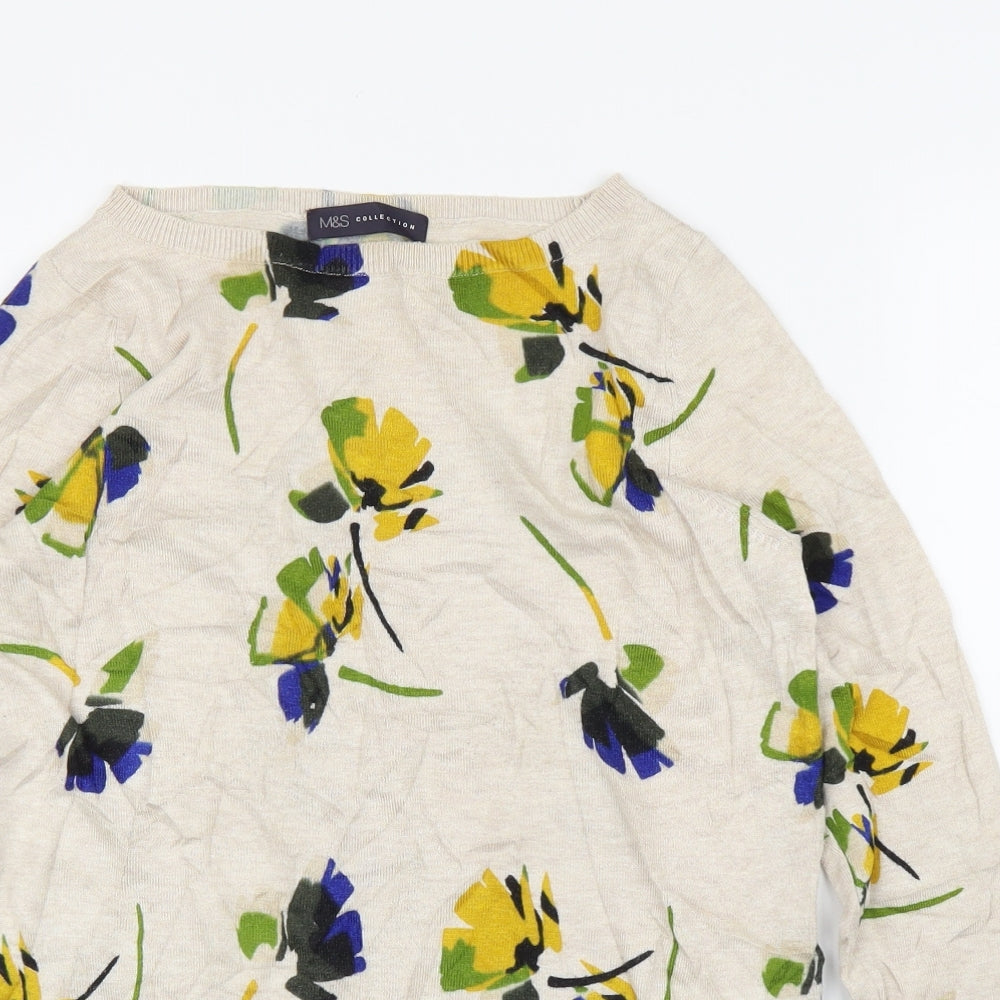 M&S Womens Beige Floral  Pullover Jumper Size 14