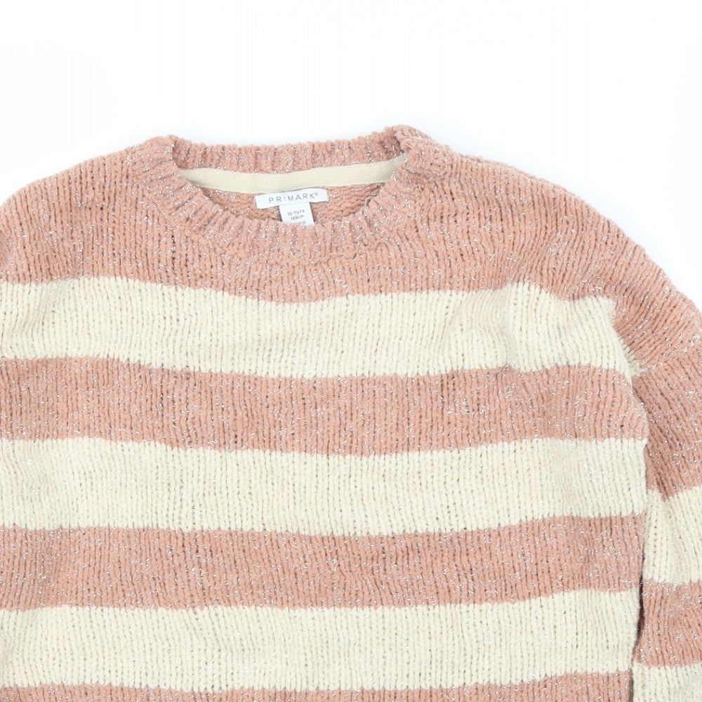 Primark Girls Pink Striped  Pullover Jumper Size 10 Years
