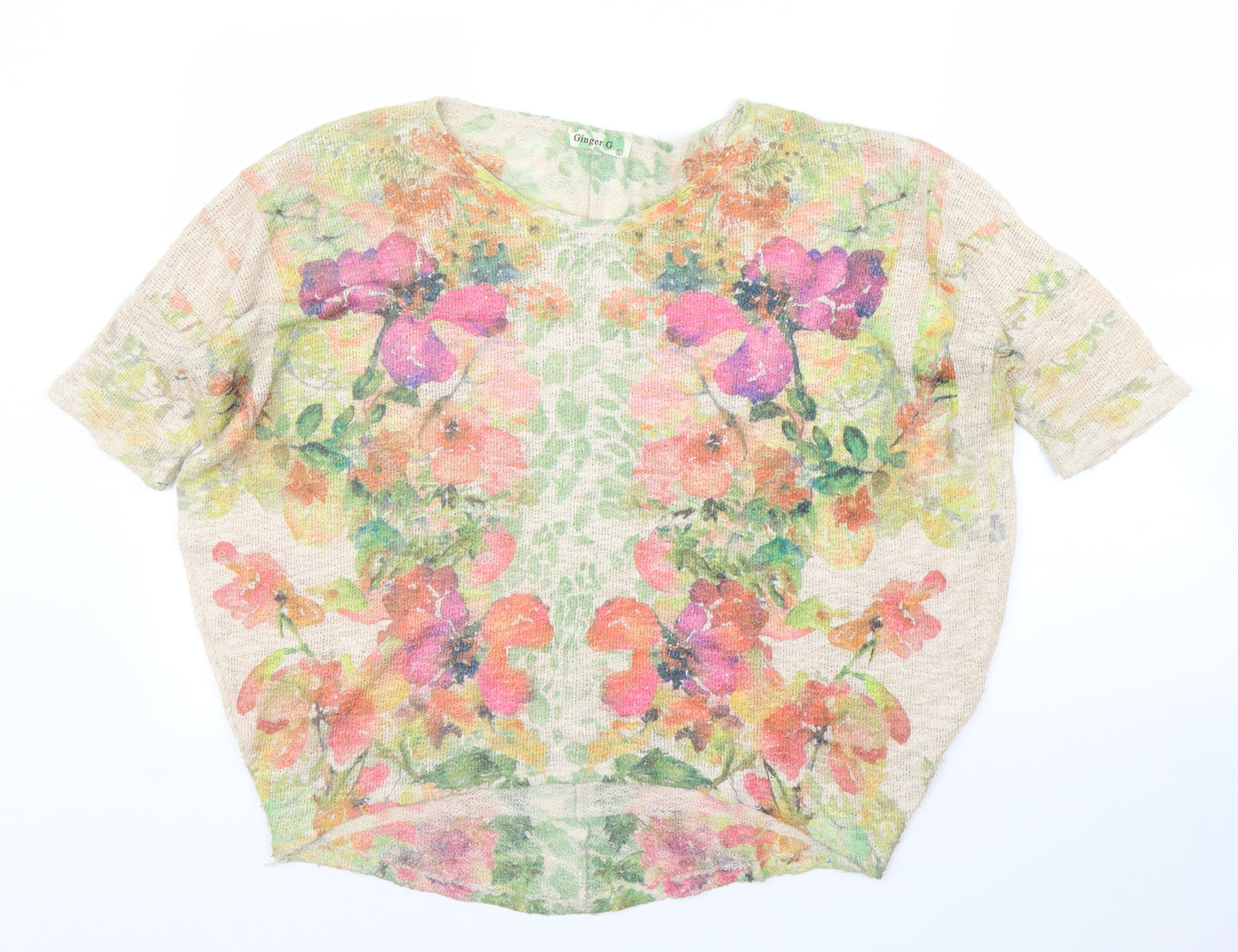 Ginger G Womens Beige Floral  Basic Blouse Size L