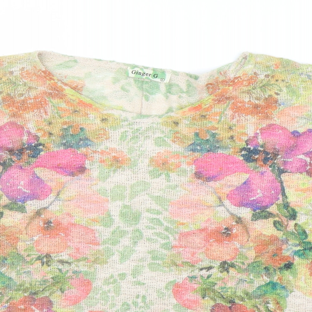 Ginger G Womens Beige Floral  Basic Blouse Size L
