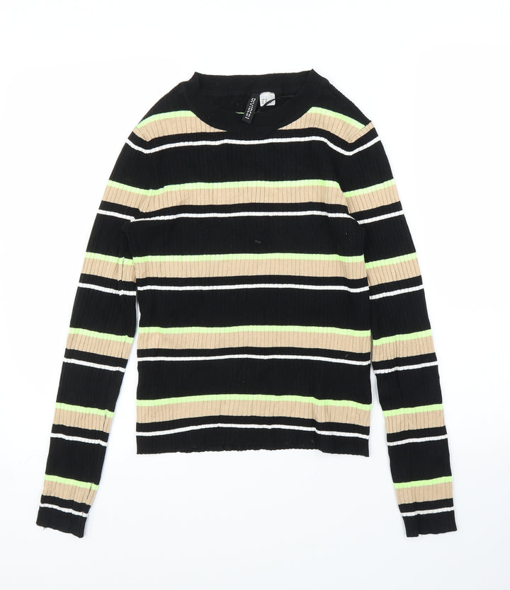 H&M Womens Black Striped Pullover Jumper Size M